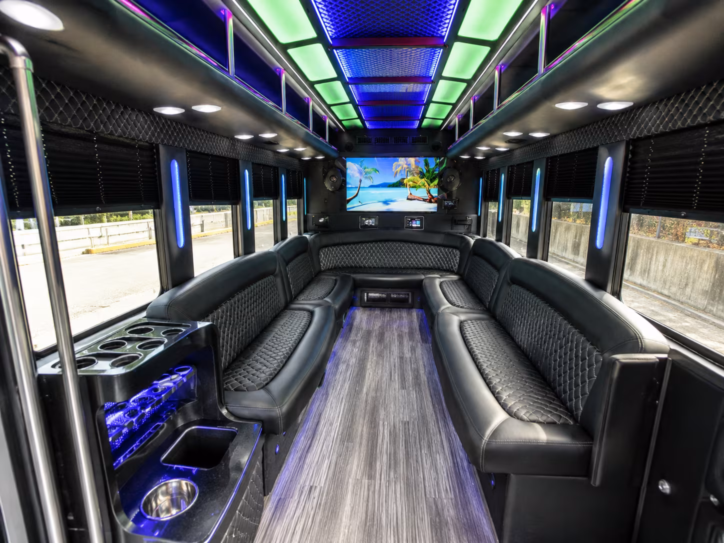plano 18 passenger party bus inside