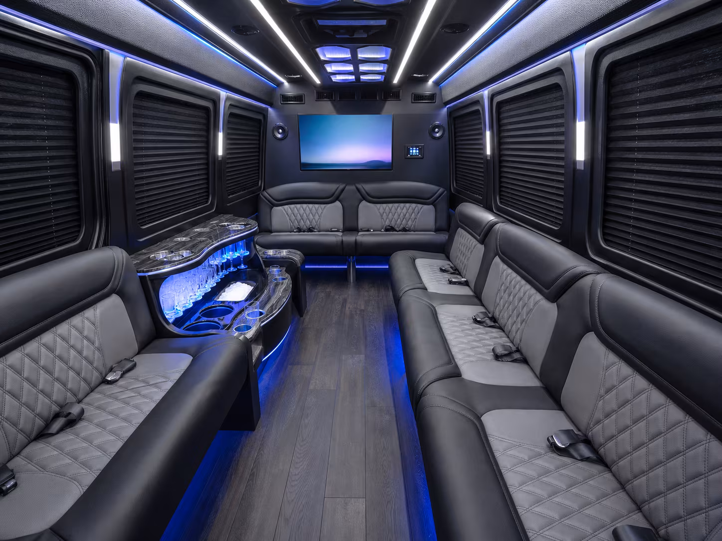 plano 18 passenger party bus interior