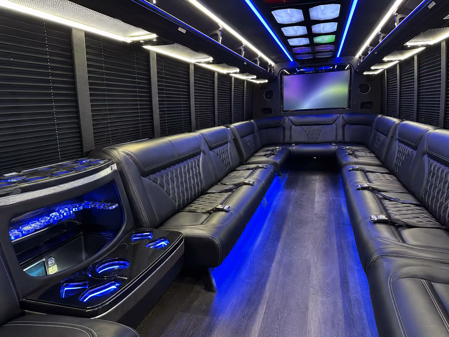 plano 20 passenger party bus inside