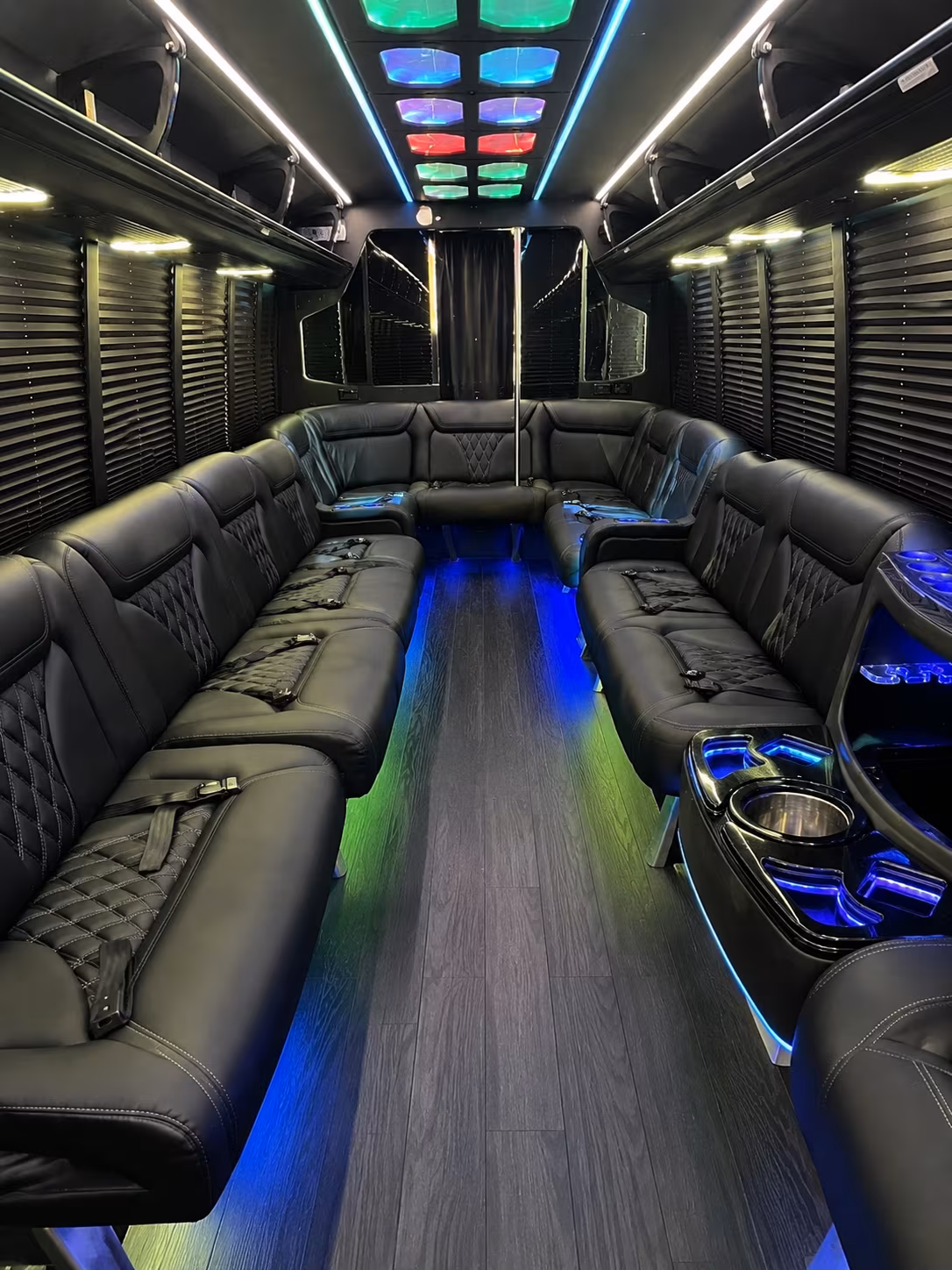 plano 20 passenger party bus interior