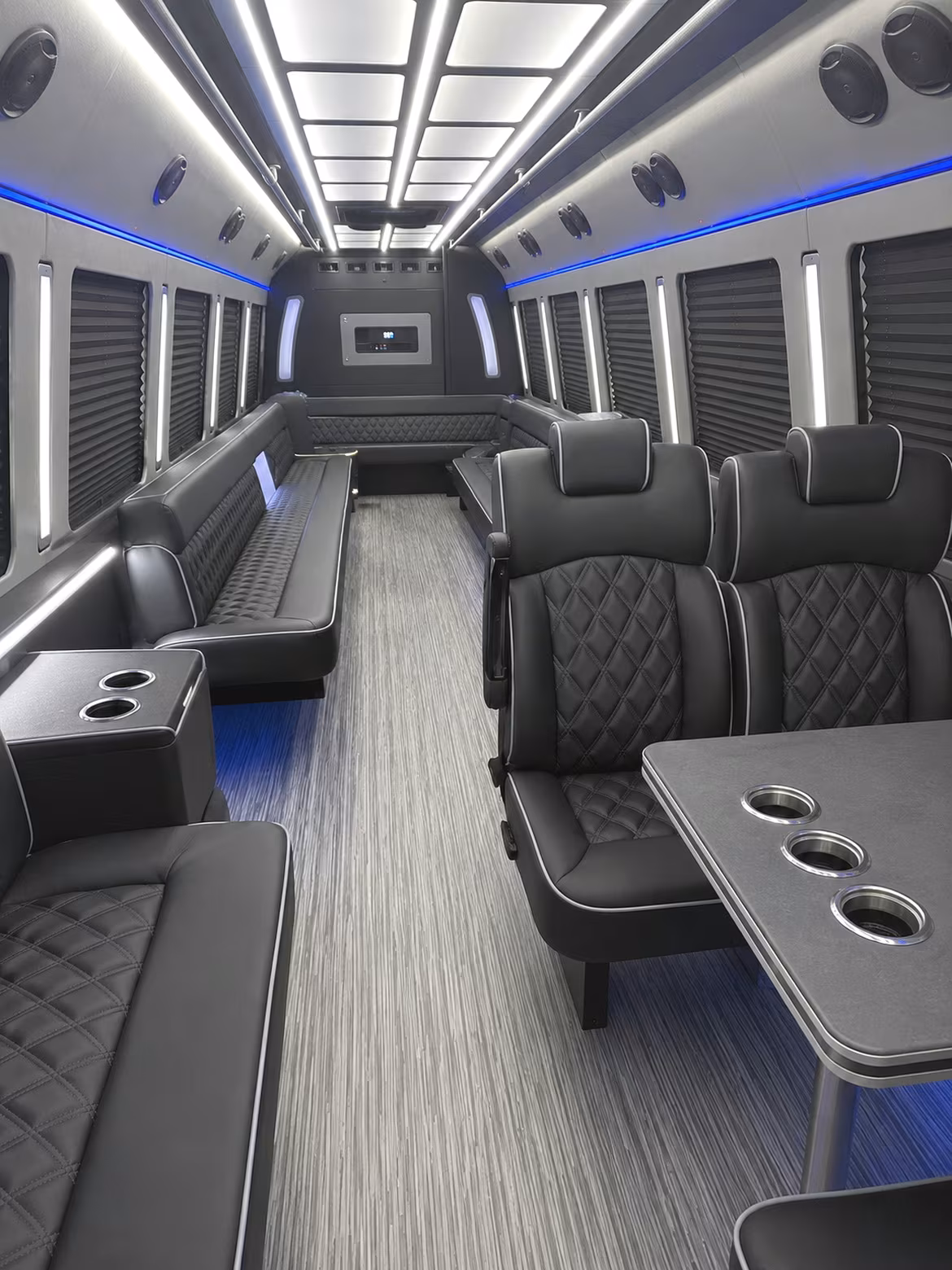 plano 25 passenger party bus inside