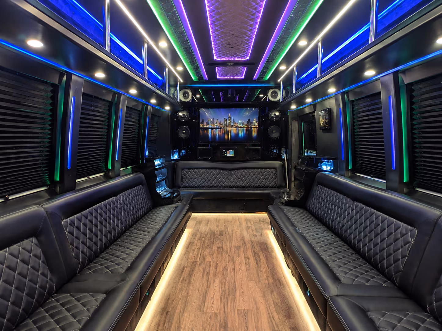 plano 25 passenger party bus interior