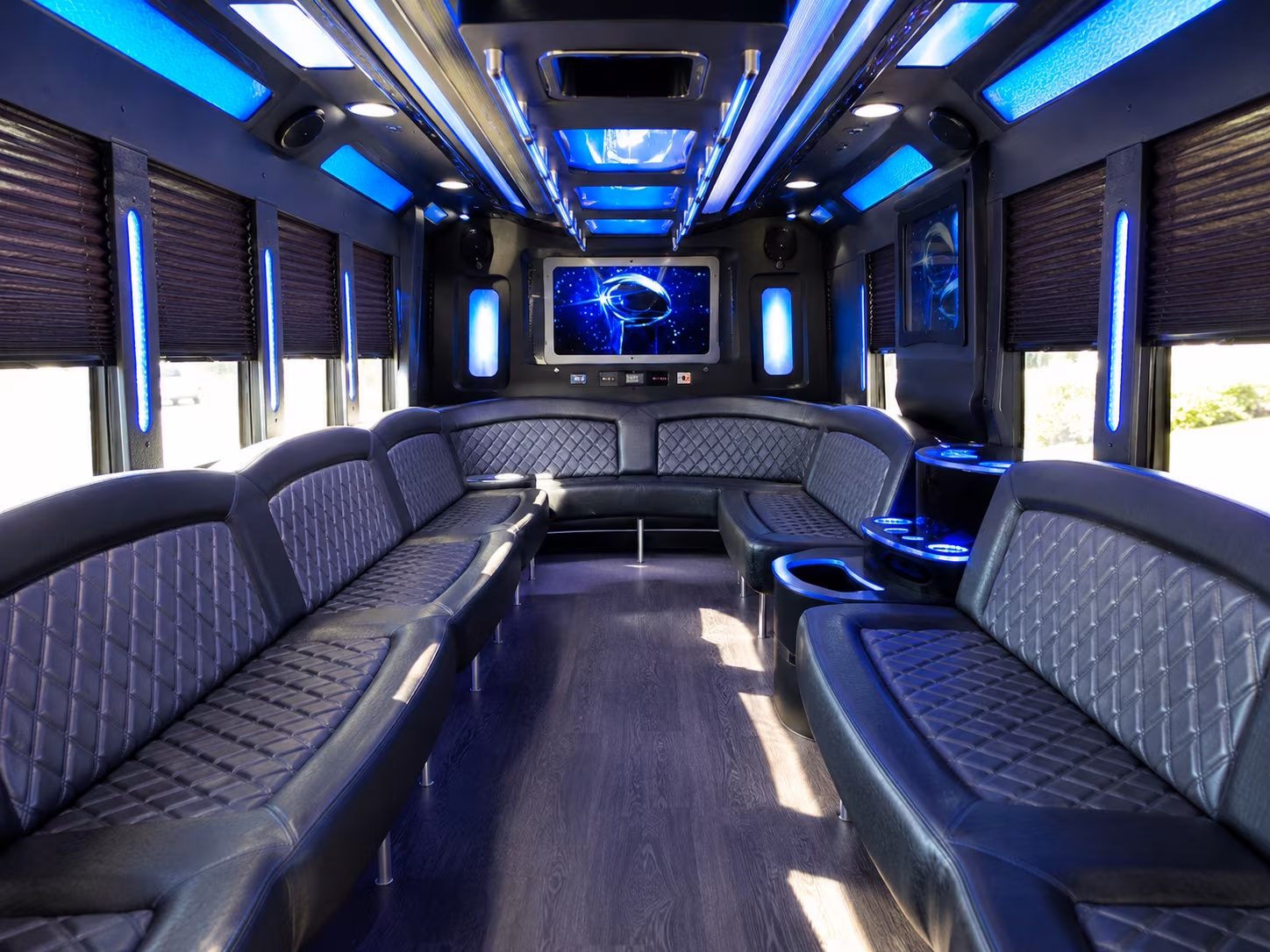 plano 28 passenger party bus inside