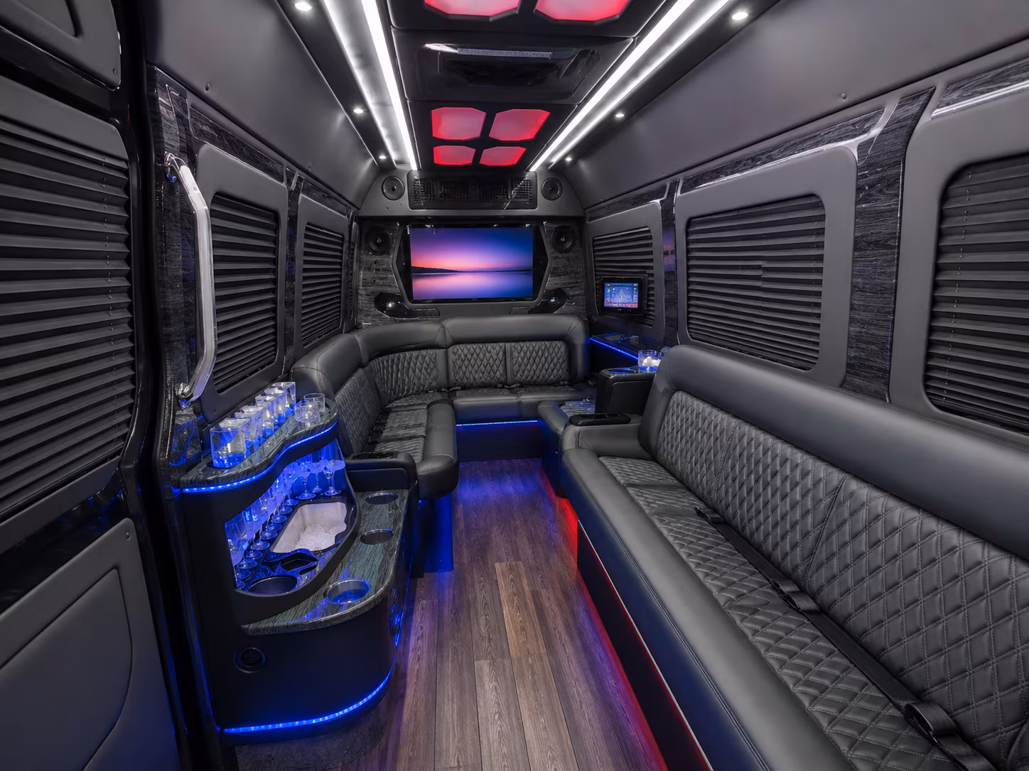 plano 30 passenger party bus inside