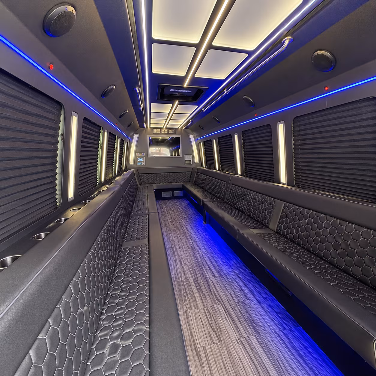 plano 30 passenger party bus interior