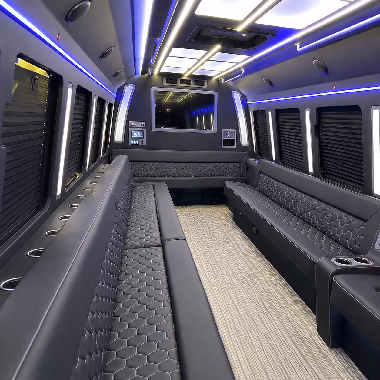 plano 40 passenger party bus inside