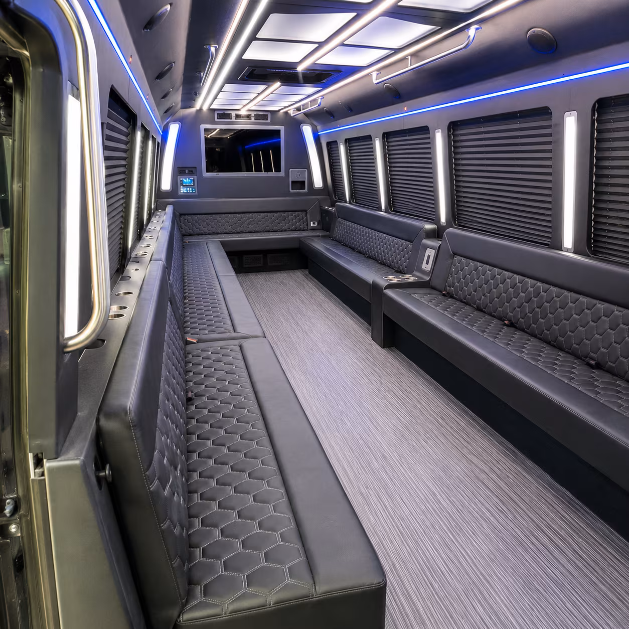 plano 40 passenger party bus interior