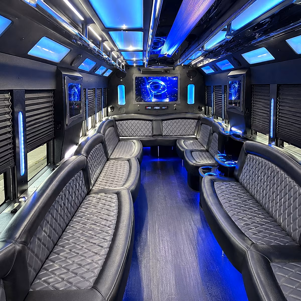 plano 50 passenger party bus interior